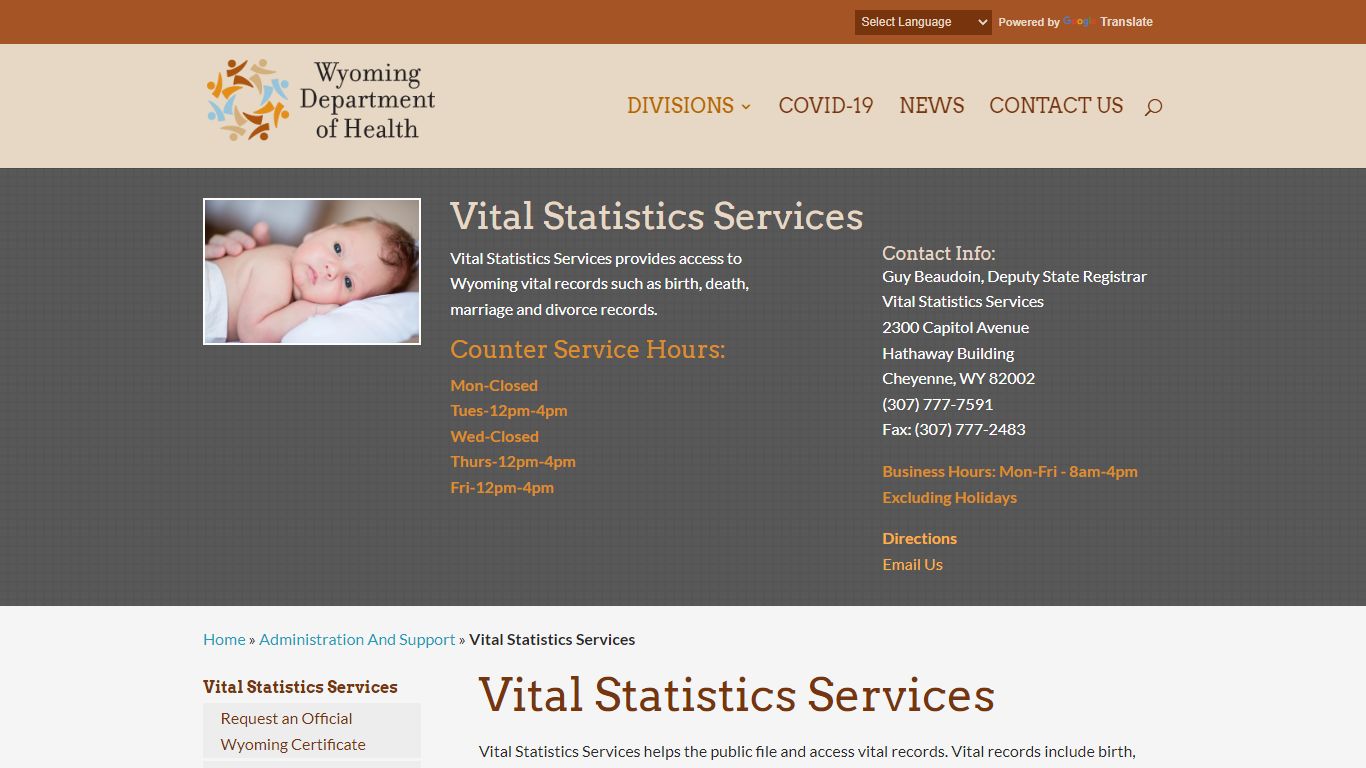 Vital Statistics Services - Wyoming Department of Health