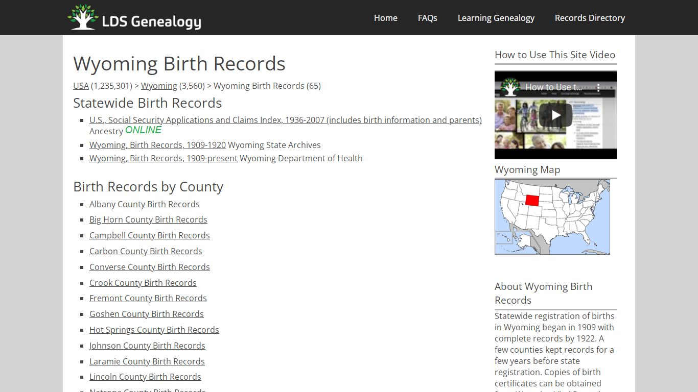 Wyoming Birth Records - LDS Genealogy