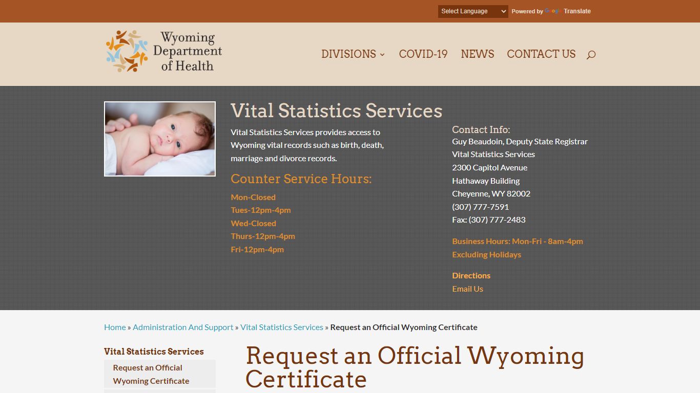 Requesting Certificates - Wyoming Department of Health