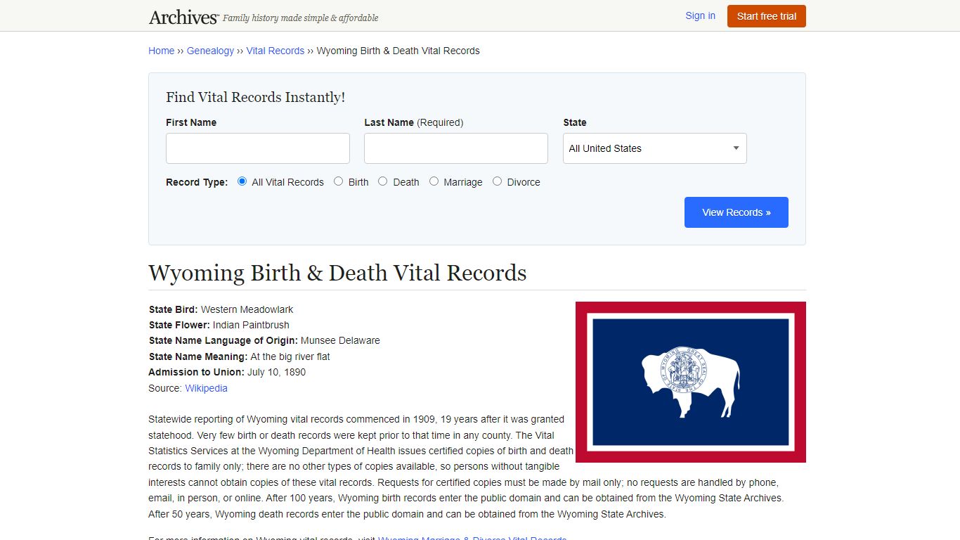Wyoming Birth & Death Records | Vital Records